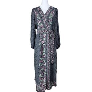 Max Studio Nordstrom Midi Wrap Dress L CottageCore Prairie Boho Flowy